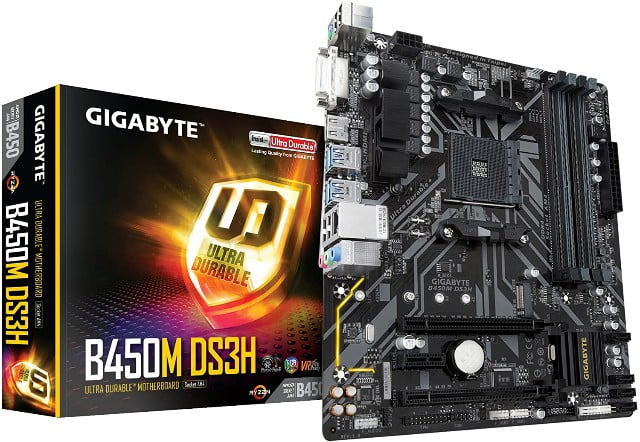 Gigabyte B450M DS3H (AMD Ryzen AM4,Micro ATX,M.2,HMD,DVI,USB 3.1,DDR4,Motherboard)