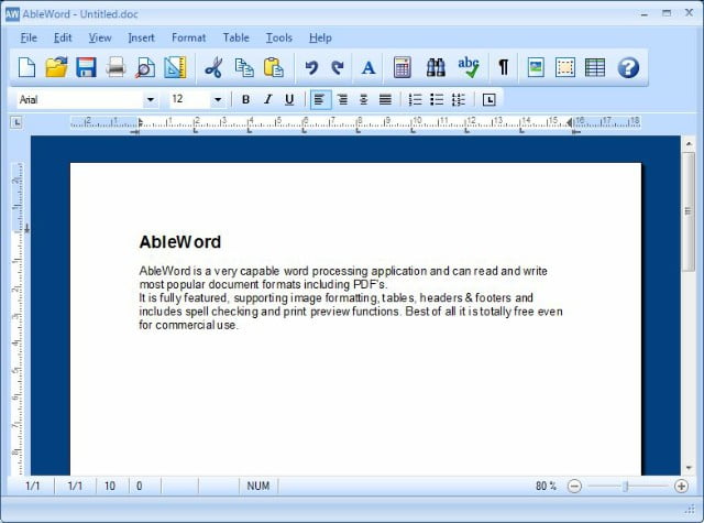 AbleWord: un veloz y sencillo procesador de texto gratis
