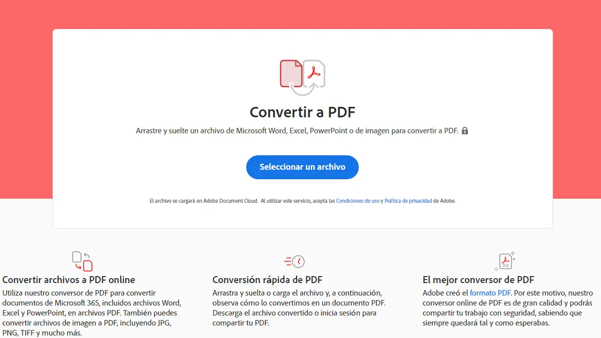 Herramienta de conversión a PDF de Adobe