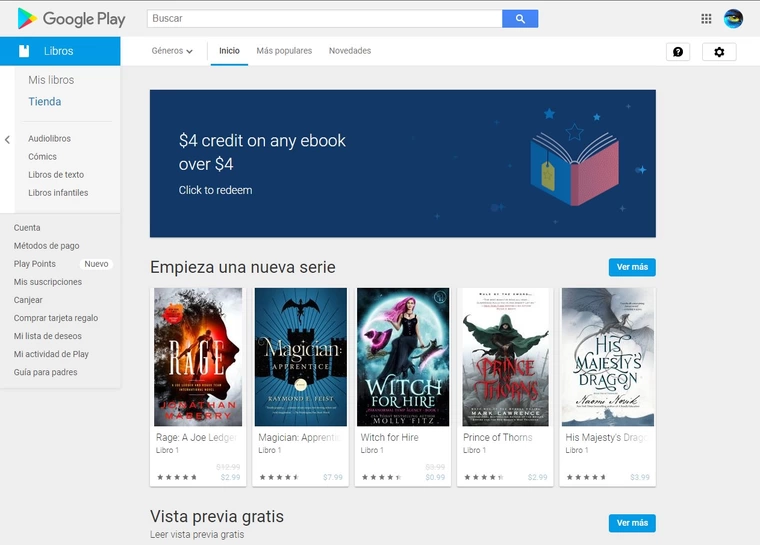 Libros en la versión web de Google Play